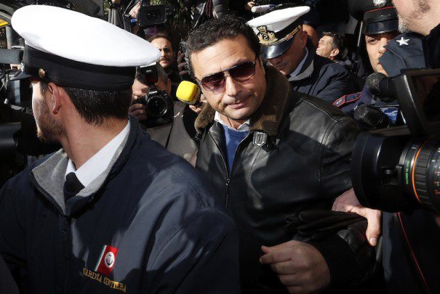 Schettino, the captain of the Costa Concordia cruise liner, arrives at Giglio harbour