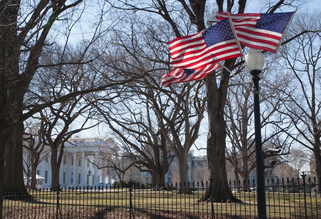 white house front lawn american flags