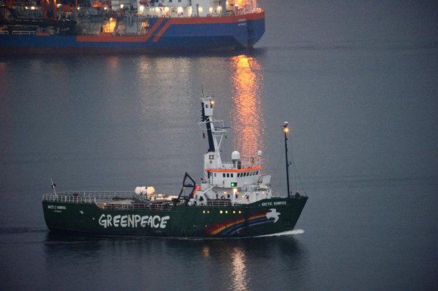 The Greenpeace ship Arctic Sunrise departs from Murmansk, Russia, August 1, 2014.