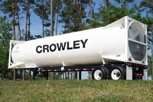 he licensing permits Crowley to export roughly the equivalent of 480,000 gallons of LNG per day via ISO tanks to Non-Free Trade Agreement (NFTA) countries in the Caribbean, Central and South America. Photo courtesy Crowley Maritime Corporation