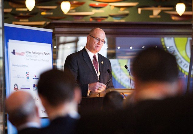 U.S. Maritime Administrator Paul “Chip” Jaenichen speaks at Tradewinds' Jones Act Shipping Forum held October 8th in New York. Photo (c) Dept. of Transportation
