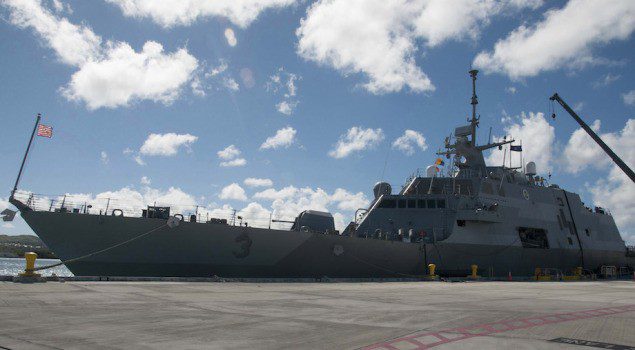 The littoral combat ship USS Fort Worth (LCS 3) is moored at Apra Harbor on U.S. Naval Base Guam, December 11, 2014. U.S. Navy Photo