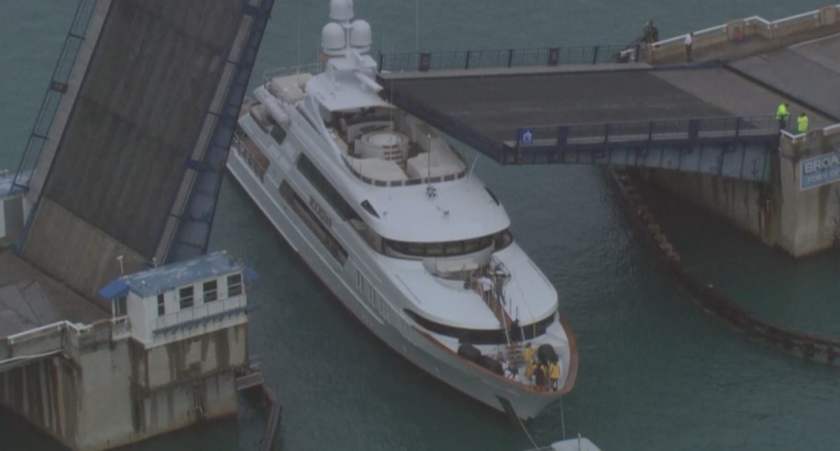 Drawbridge Closes on Mega Yacht Near Miami