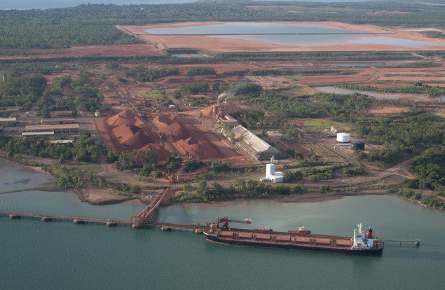 The IMSBC describes bauxite as "a brownish, yellow claylike and earthy mineral, insoluble in water." Photo (c) Shutterstock/John Carnemolla