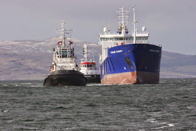 MV Lysblink Seaways under tow by the tug Luca. Photo courtesy MCA
