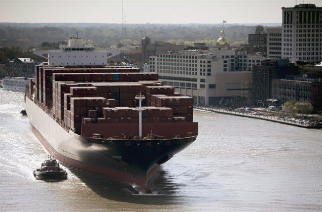 The ZIM vessel Tianjin transits the Savannah River channel on March 18, 2015. Photo: Georgia Ports Authority