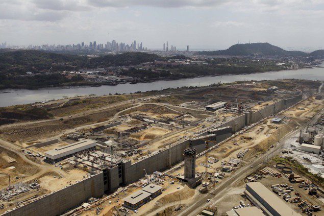 An aerial view of the construction site of the Panama Canal Expansion project is seen during an organised media tour by Italy's Salini Impregilo, one of the main sub contractors of the Panama Canal Expansion project in Panama City March 23, 2015. REUTERS/Carlos Jasso