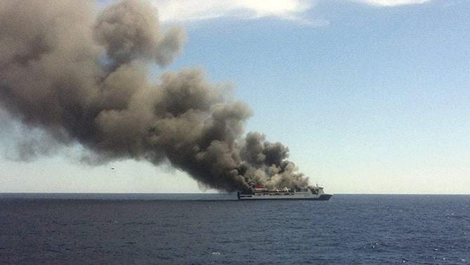 Burning Ferry Evacuated in Mediterranean Sea Off Spain