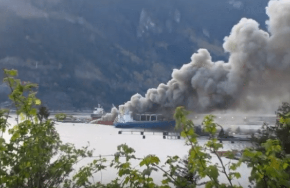 Large Dock Fire Hits Squamish Terminals, British Columbia
