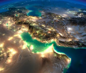 persian gulf map night iran qatar bahrain uae