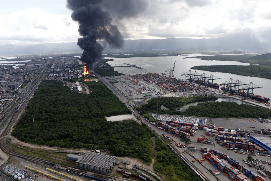 Fuel Storage Tanks on Fire Near Port of Santos, Brazil