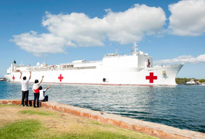 USNS Mercy (T-AH 19) arrives at Joint Base Pearl Harbor-Hickam to support Pacific Partnership 2015, May 25, 2015.