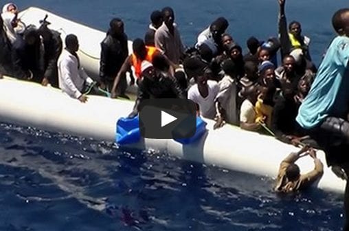 Raw Video: Chaotic Migrant Rescue by Cargo Ship Caught on Tape