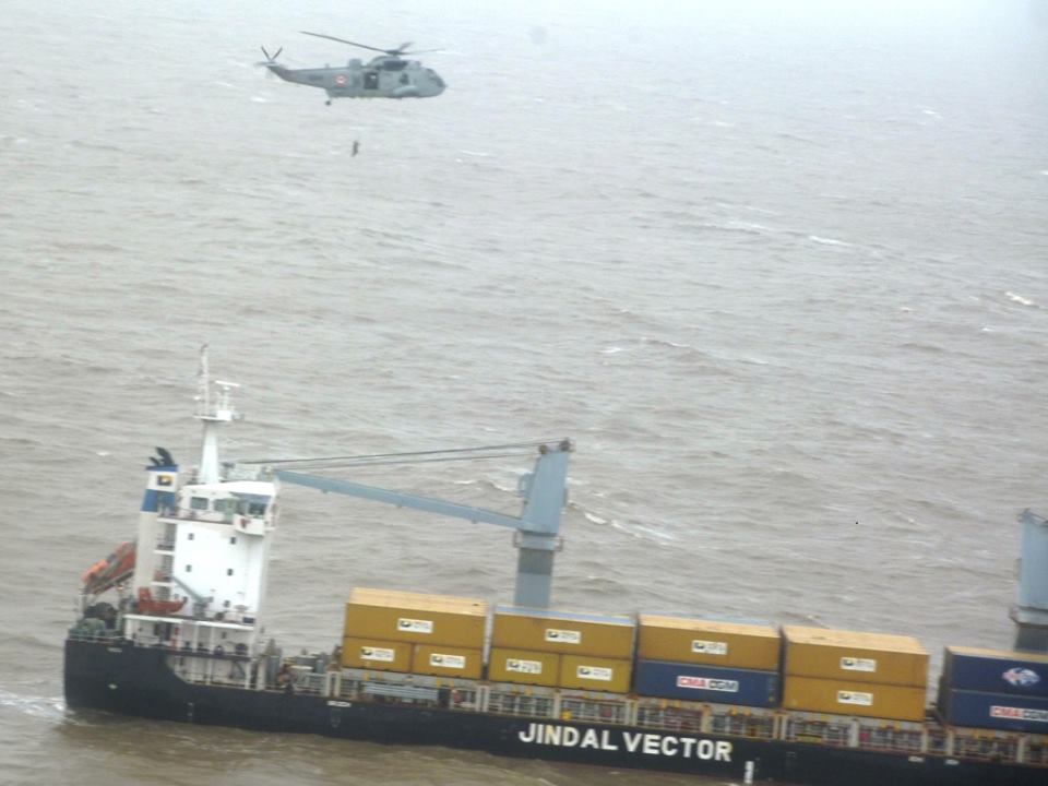 Crew Rescued From Sinking Containership Off Mumbai - PHOTOS