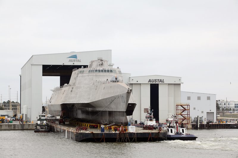 USS Gabrielle Giffords (LCS 10) rolls out of Austal USA's facility, February 25, 2015. Photo: Austal USA