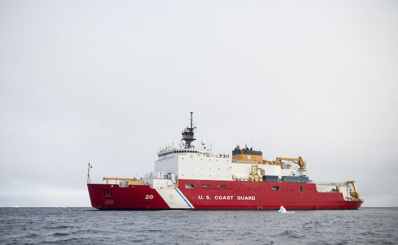 The medium icebreaker USCGC Healy cruises through the Arctic Ocean Aug. 19, 2015, in support of the Geotraces mission. U.S. Coast Guard Photo