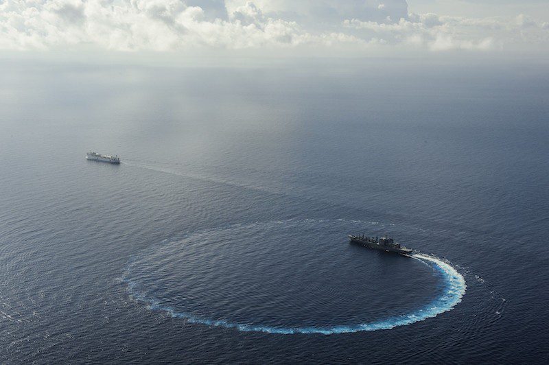 150814-N-TQ272-994 PACIFIC OCEAN (Aug. 13, 2015) The Japanese fleet oiler JS Mashu (AOE 425) conducts a replenishment-at-sea with the Military Sealift Command hospital ship USNS Mercy (T-AH 19) during Pacific Partnership 2015. Pacific Partnership is in its 10th iteration and is the largest annual multilateral humanitarian assistance and disaster relief preparedness mission conducted in the Indo-Asia-Pacific region. While training for crisis conditions, Pacific Partnership missions to date have provided real world medical care to approximately 270,000 patients and veterinary services to more than 38,000 animals. Additionally, the mission has provided critical infrastructure development to host nations through more than 180 engineering projects. (U.S. Navy photo by Mass Communication Specialist 2nd Class Mark El-Rayes/Released)
