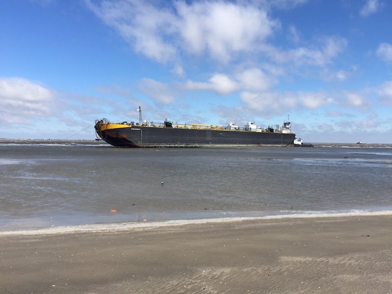 Tug and Barge Ground in High Winds Off Galveston, Texas