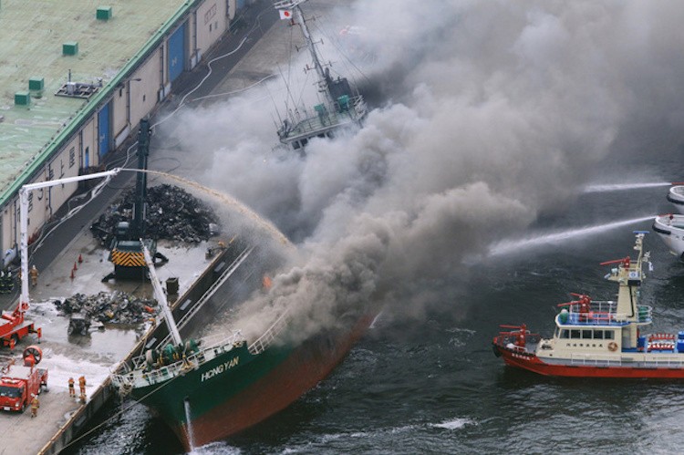 WATCH: Cargo Ship Burns in Japan
