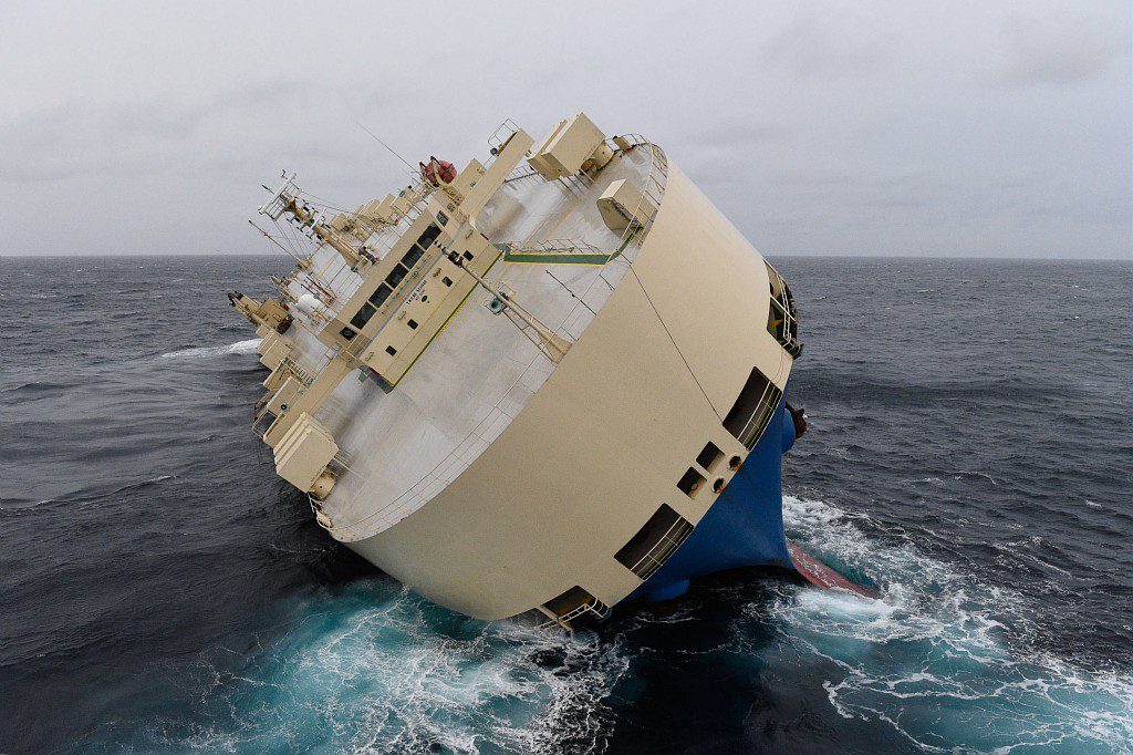 Weather Prevents Salvors from Boarding Listing Car Carrier