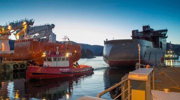 The first of two ULSTEIN SX175 offshore wind service operation vessels arrives at Ulstein Verft in Ulsteinvik, January 3, 2016. Photo: Don Johansson/Ulstein
