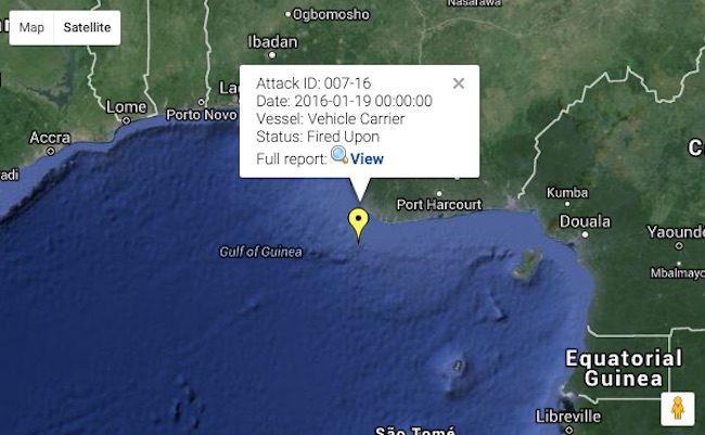 Pirates Chase Car Carrier Off Nigeria; First Reported Attack of 2016 in West Africa
