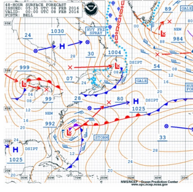 NOAA OPC 48 hour Surface Forecast for Sunday Evening