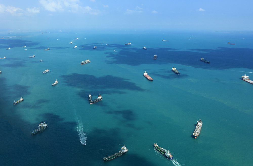 Ships at anchor off Singapore.