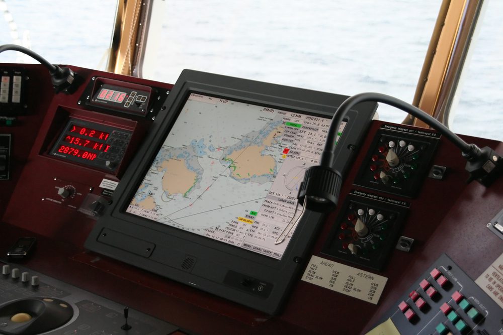 Electronic Chart Display (ECDIS) aboard ship bridge