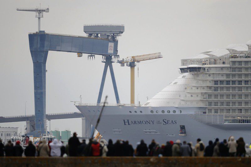 The Harmony of the Seas ( Oasis 3 ) class ship leaves the STX Les Chantiers de l'Atlantique shipyard site in Saint-Nazaire, France, March 10, 2016. REUTERS/Stephane Mahe