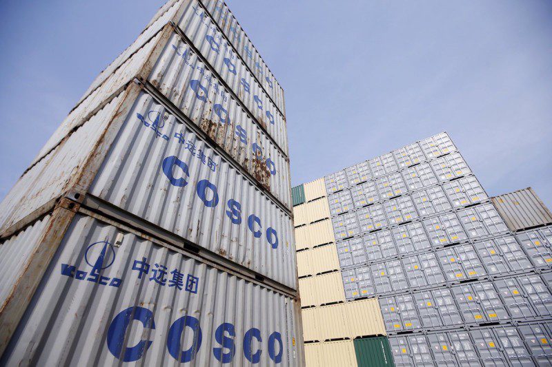 Containers from China Ocean Shipping Company (COSCO) are pictured at a port in Shanghai, China, in this February 17, 2016 file photo. REUTERS/Aly Song/Files