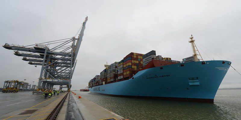 The Triple-E containership Munkebo Maersk calls at DP World's London Gateway in February 2015. Photo credit: London Gateway