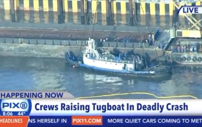 Sunken Tugboat Pulled from Hudson River with Body of Third Victim
