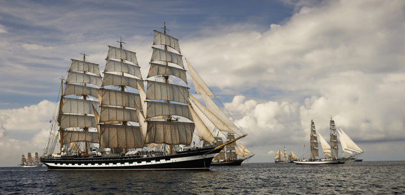 Tall Ship Sailing Regatta At Sea