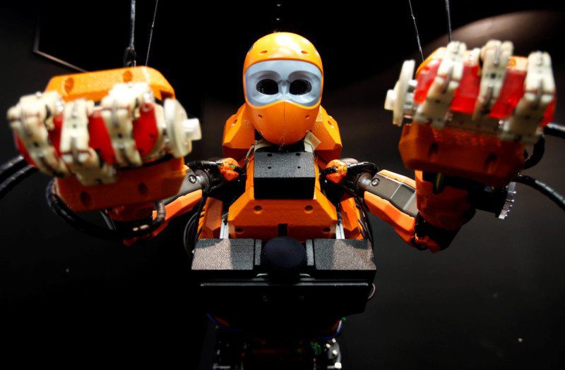 The humanoid diving robot OceanOne, with a human-like torso and a mermaid-like tail section, studded with thrusters and sensors to keep the mer-bot swimming is seen during its presentation at the History Museum in Marseille, France, April 28, 2016. REUTERS/Jean-Paul Pelissier
