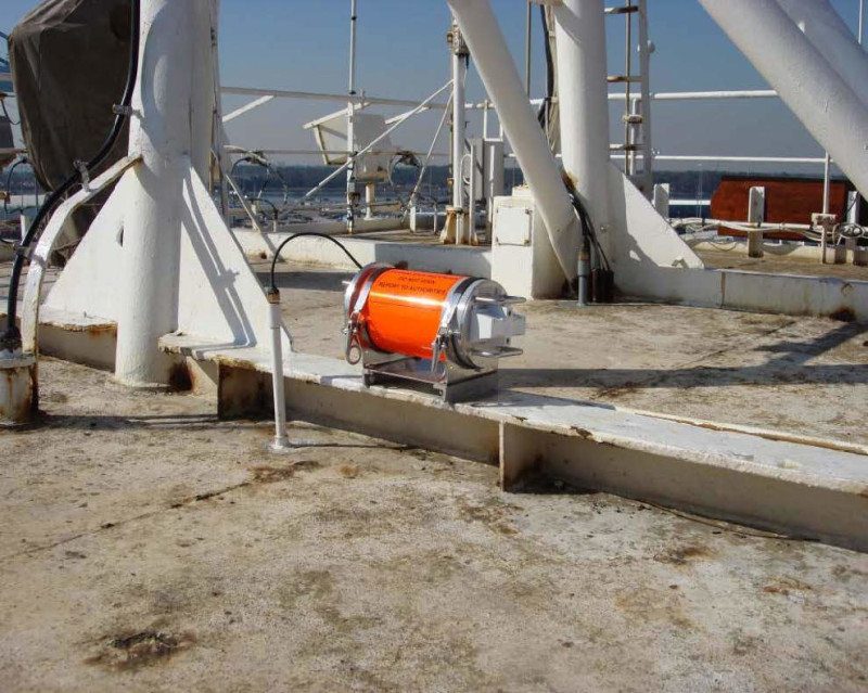 A file photo shows the El Faro's voyage data recorder capsule on top of El Faro navigation bridge. Photo: NTSB