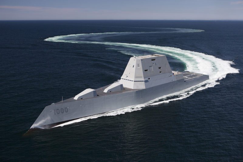 160421-N-YE579-005 ATLANTIC OCEAN (April 21, 2016) The future guided-missile destroyer USS Zumwalt (DDG 1000) transits the Atlantic Ocean during acceptance trials April 21, 2016 with the Navy's Board of Inspection and Survey (INSURV). The U.S. Navy accepted delivery of DDG 1000, the future guided-missile destroyer USS Zumwalt (DDG 1000) May 20, 2016. Following a crew certification period and October commissioning ceremony in Baltimore, Zumwalt will transit to its homeport in San Diego for a Post Delivery Availability and Mission Systems Activation. DDG 1000 is the lead ship of the Zumwalt-class destroyers, next-generation, multi-mission surface combatants, tailored for land attack and littoral dominance. (U.S. Navy/Released)