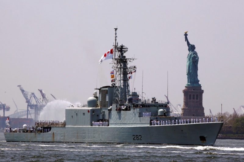 Canadian Iroquois-class destroyer HMCS Athabaskan arrives in New York Harbor to mark the beginning of Fleet Week in New York, U.S., May 25, 2016. REUTERS/Lucas Jackson