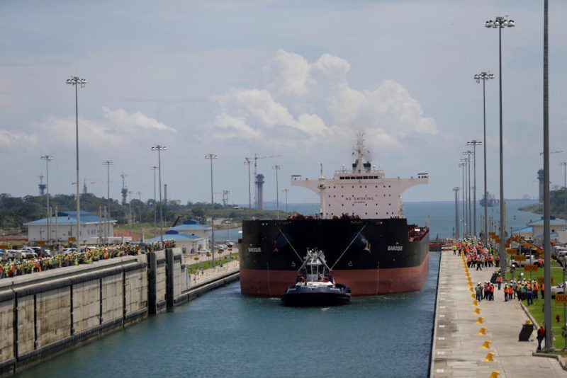 The first trial run with a Post-Panamax cargo ship in the new sets of locks on the Atlantic side of the Panama Canal, in Panama City, Panama June 9, 2016. REUTERS/Carlos Jasso