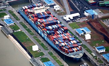 MOL Benefactor in the new locks of the expanded Panama Canal. Photo: MOL