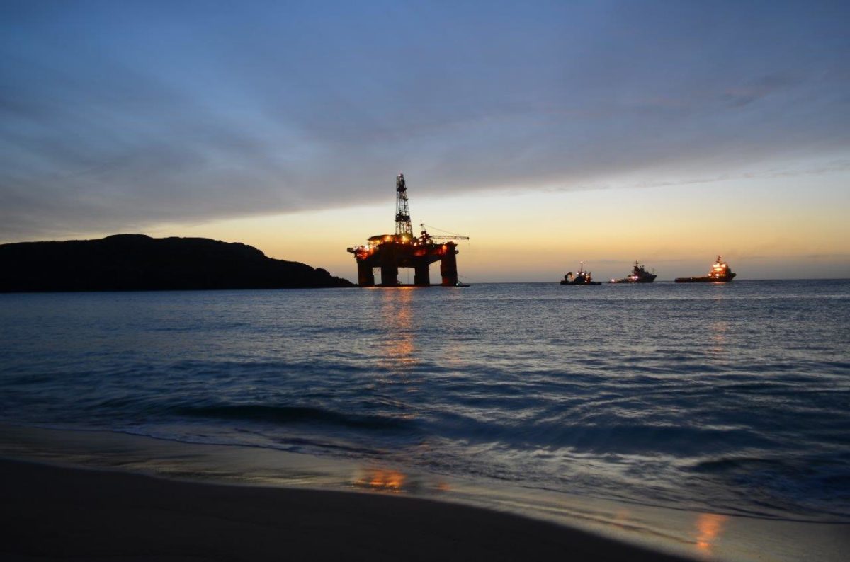 Transocean Beached Offshore Oil Rig during sunset