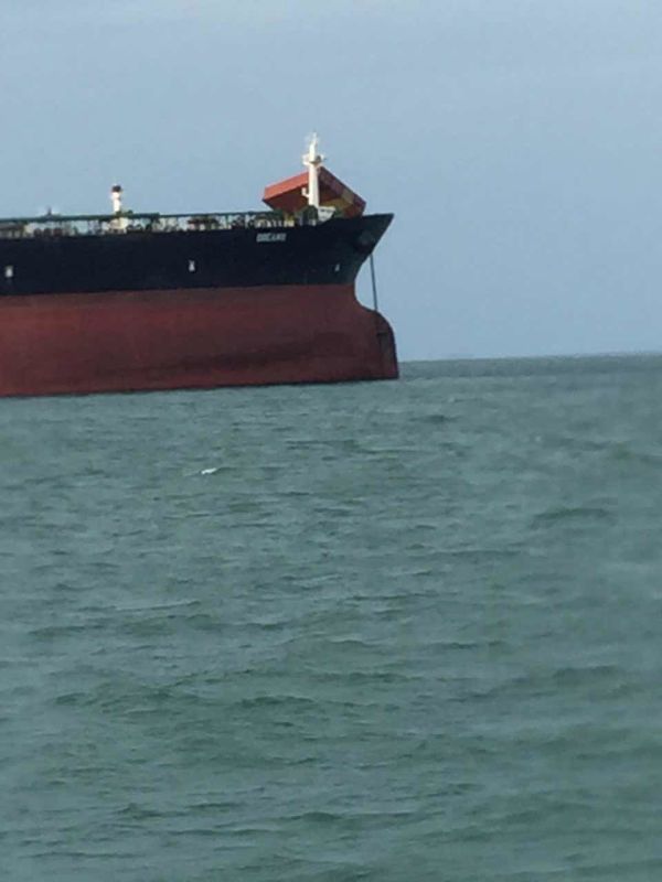 Damage to the bow of the Dream II VLCC. Photo: Saumil Thanki/Twitter