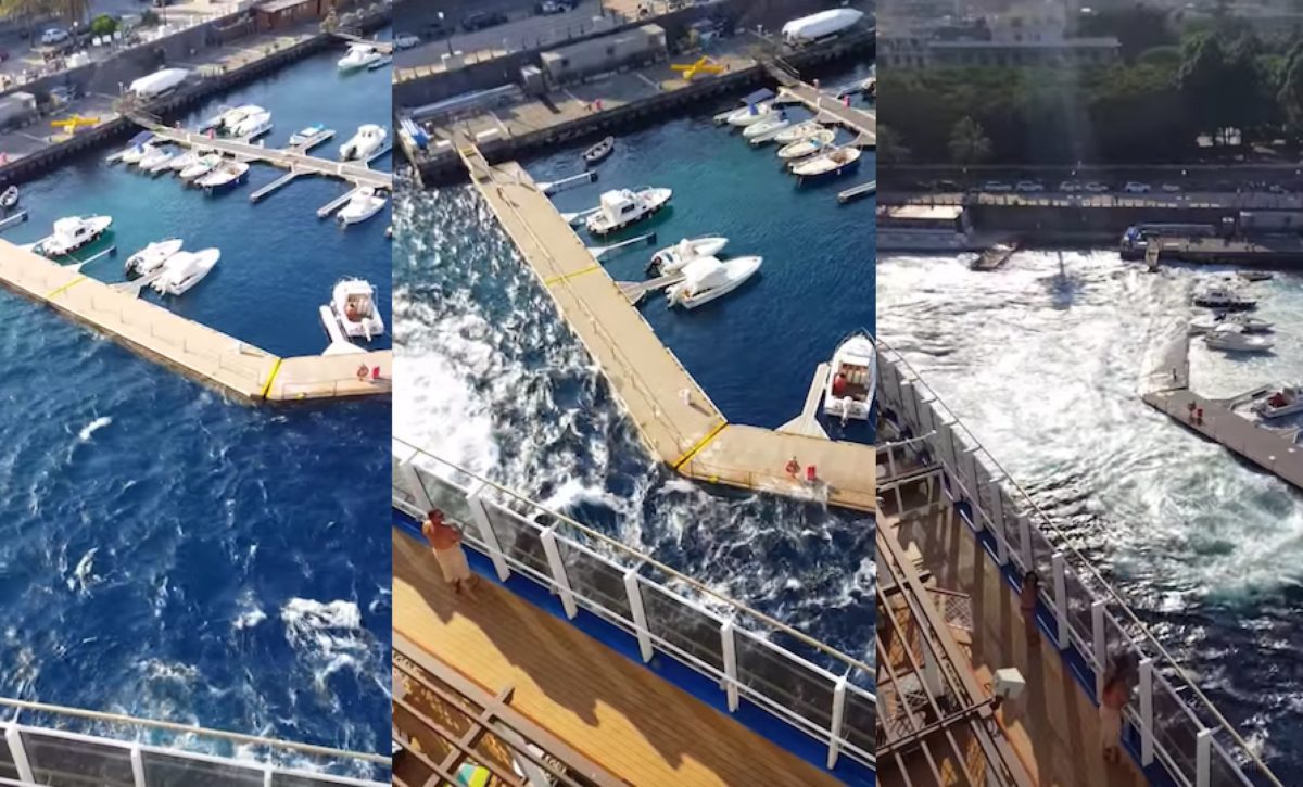 Watch Giant Cruise Ship Crush Tiny Marina