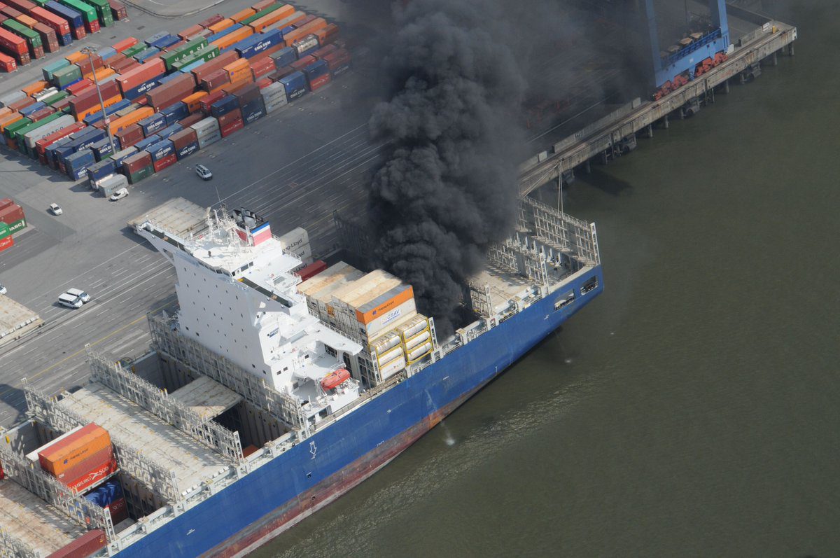 Huge Containership Burns In Port Hamburg