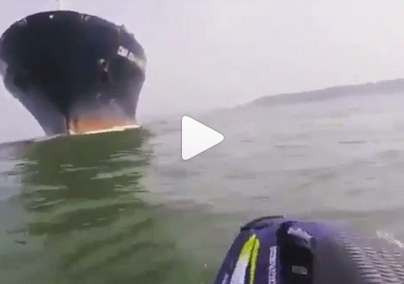 WATCH: Dumbass Jetskier Nearly Crushed by Giant Ship