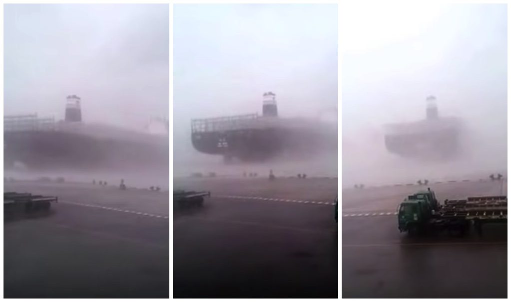 WATCH: Giant 14,000 TEU Containership Breaks Free During Super Typhoon Meranti