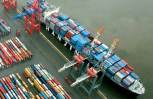 hanjin ship offloading cargo boxes