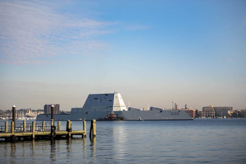 161017-N-NU281-026 BALTIMORE (Oct. 17, 2016) The guided-missile destroyer USS Zumwalt (DDG 1000) passes national historic site Fort McHenry as she departs Maryland Fleet Week and Air Show Baltimore (MDFWASB). MDFWASB provides the people and media of the greater Maryland/Baltimore area an opportunity to interact with Sailors and Marines, as well as see, firsthand, the latest capabilities of today's maritime services. (U.S. Navy photo by Petty Officer 3rd Class Justin R. Pacheco/Released)