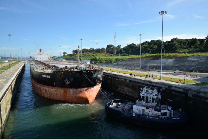 The MV Carouge becomes the first bulk carrier to use the Expanded Canal, September 16, 2016. Photo: ACP