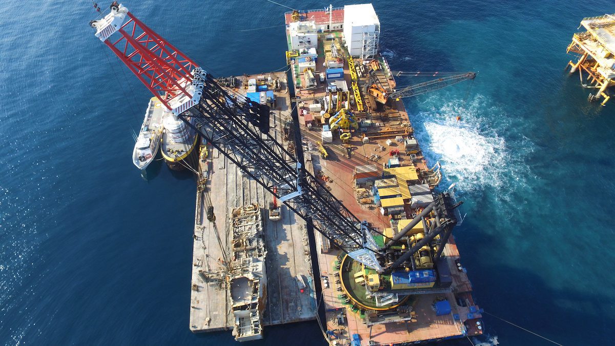 BAY OF CAMPECHE, Mexico (Nov. 15, 2016)- Ardent completed removing the Troll Solution jack-up in November, 2016. This was the largest wreck removal operation in 2016. Ardent deployed assets from several countries, including the crane barge Conquest MB-1, and a 1,000-ton hydraulic wreck grab from the Netherlands. Further support vessels were deployed from the U.S. and Mexico.